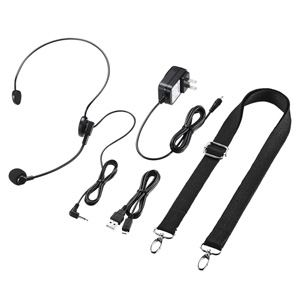 ポータブル拡声器（ワイヤレス・小型・スピーカー・ヘッドマイク・コンパクト・AC・充電・音楽・同時・ストラップ・ハンズフリー・microSD・18W)サンワサプライ MM-SPAMP5