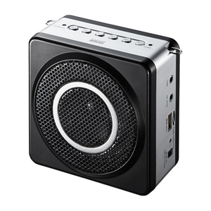 ポータブル拡声器（ワイヤレス・小型・スピーカー・ヘッドマイク・コンパクト・AC・充電・音楽・同時・ストラップ・ハンズフリー・microSD・18W)サンワサプライ MM-SPAMP5