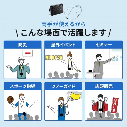 拡声器（ポータブル拡声器・スピーカー・小型・ハンズフリー・防水・コンパクト)サンワサプライ MM-SPAMP6