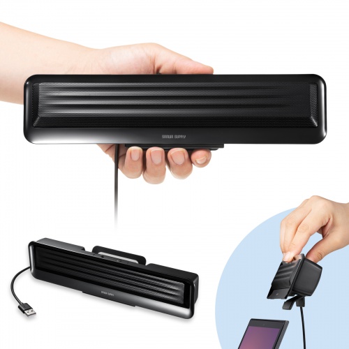 Bluetooth対応 3WAY クリップ式スピーカー（USB・3.5mm・USB給電・サウンドバースピーカー・iPhone15・iPhone15plus） MM-SPBT5BK サンワサプライ