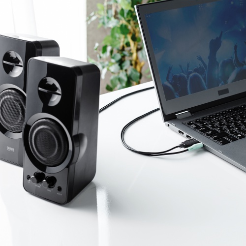 ハイパワーUSB電源スピーカー（高出力36W・PRAC回路搭載・3.5mmステレオミニプラグ・アンプ内蔵・AUX）MM-SPL19UBK