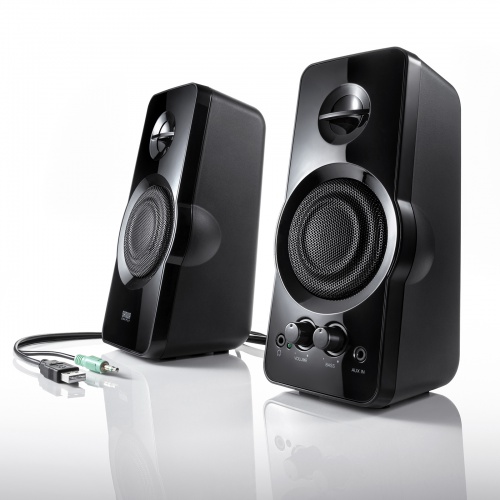 ハイパワーUSB電源スピーカー（高出力36W・PRAC回路搭載・3.5mmステレオミニプラグ・アンプ内蔵・AUX）MM-SPL19UBK