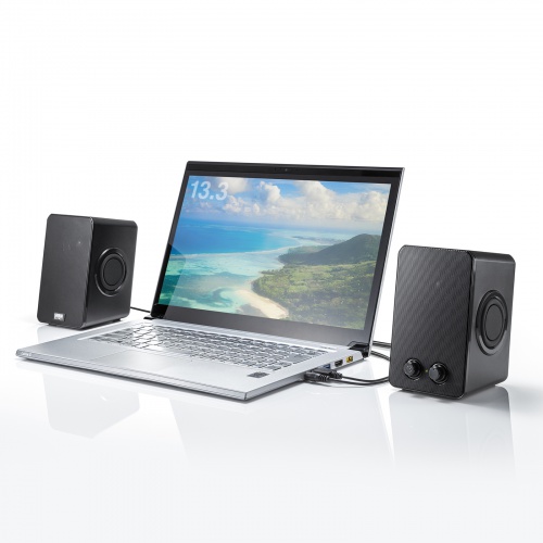 USB電源スピーカー（6W出力・パッシブラジエーター搭載・コンセント不要・USB電源・ブラック）