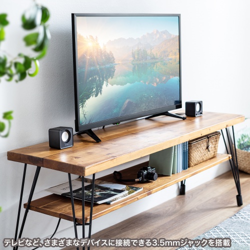 PCスピーカー（USB電源・6W出力・3.5mmプラグ接続・パッシブラジエーター・小型サイズ・ブラック）