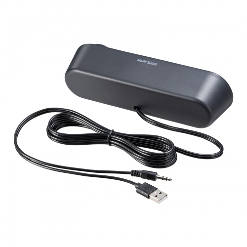 PCスピーカー（USB電源・6W出力・3.5mmプラグ接続・小型・サウンドバー型・2mケーブル）