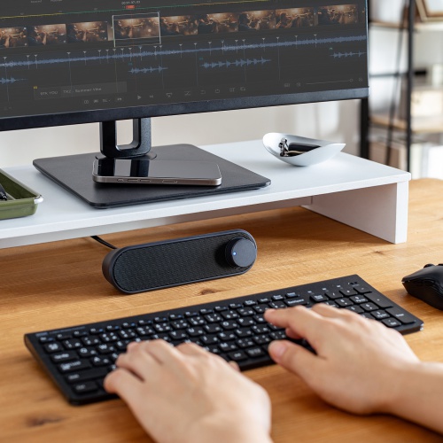 PCスピーカー（USB電源・6W出力・3.5mmプラグ接続・小型・サウンドバー型・2mケーブル）