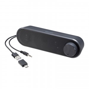 PCスピーカー（USB電源・6W出力・3.5mmプラグ接続・小型・サウンドバー型・2mケーブル）