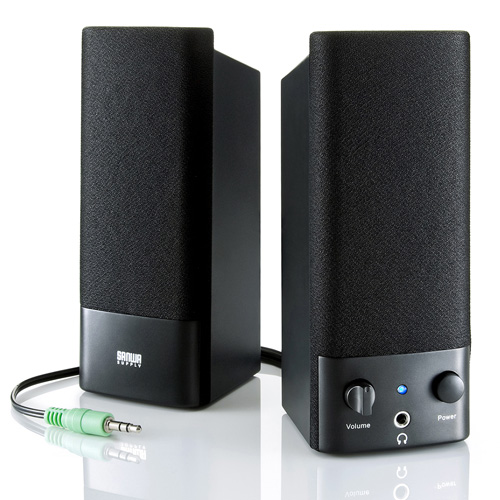 スピーカー（オーディオ・ブラック・アンプ内蔵 ・コンパクト・ヘッドホン端子・アクティブ・パワード） MM-SPL2N2 サンワサプライ