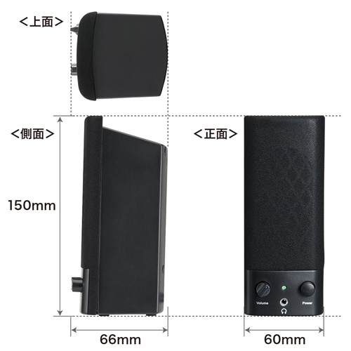 スピーカー（オーディオ・ブラック・アンプ内蔵・USB電源・ヘッドホン端子・1W・コンセント不要）