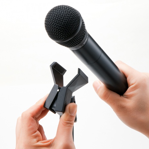 拡声器 マイクスタンド（床置きストレート型・高さ81.5-146cm・クリップ式マイクホルダー付・マイク直径1.8～3.5cm対応）