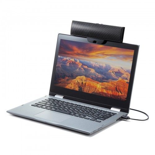 USBサウンドバースピーカー（USB A接続・クリップ付き・6W・音量調整ボタン）MM-SPU17BKN