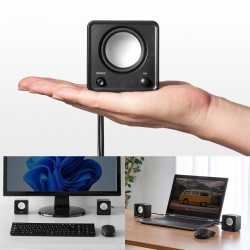 コンパクトUSBスピーカー（手のひらサイズ・USB接続・高出力6W・パッシブラジエーター搭載・独立ボリュームスイッチ）