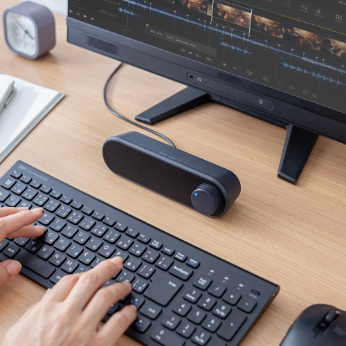 USBスピーカー（6W出力・小型・サウンドバー型・PCスピーカー・2mケーブル）