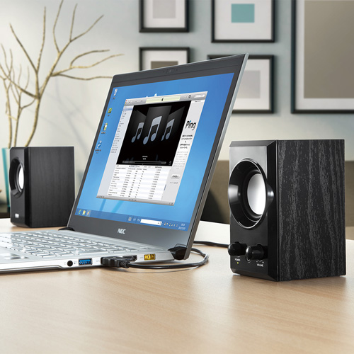 USBスピーカー（木製・ブラック・コンパクト・アンプ内臓・アクティブ・パワード・パソコン・パッシブラジエーターユニット搭載） MM-SPU7BK サンワサプライ