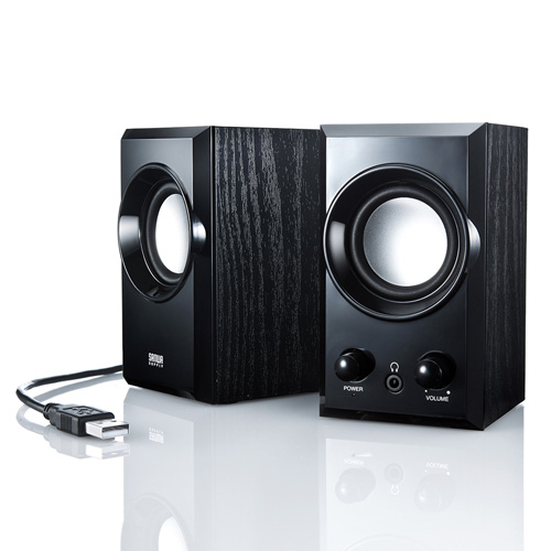 USBスピーカー（木製・ブラック・コンパクト・アンプ内臓・アクティブ・パワード・パソコン・パッシブラジエーターユニット搭載） MM-SPU7BK サンワサプライ