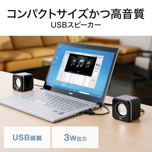 USBスピーカー(アンプ内蔵・最大出力3W・ブラック） MM-SPU8BKN