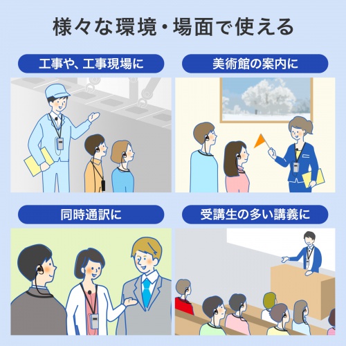 ワイヤレスガイドシステム（子機・UHF・ワイヤレス・イヤホン・クリップ・ストラップ付・電池式・インカム・工場見学） MM-WGS2RN サンワサプライ