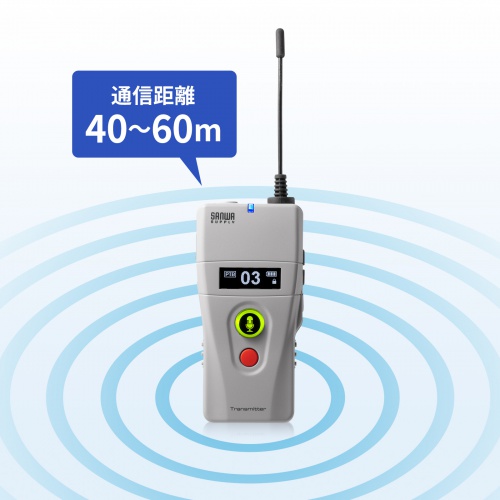 ワイヤレスガイドシステム（親機・UHF・ワイヤレス・マイク・クリップ・ストラップ付・AUX端子・電池式・インカム・工場見学)MM-WGS2TN サンワサプライ