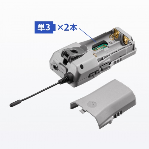 ワイヤレスガイドシステム（親機・UHF・ワイヤレス・マイク・クリップ・ストラップ付・AUX端子・電池式・インカム・工場見学)MM-WGS2TN サンワサプライ