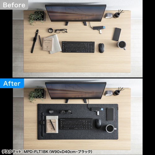 デスクマット（フェルト・幅60cm・奥行30cm・大型マウスパッド・デスクパッド・グレー） MPD-FLT2GY サンワサプライ