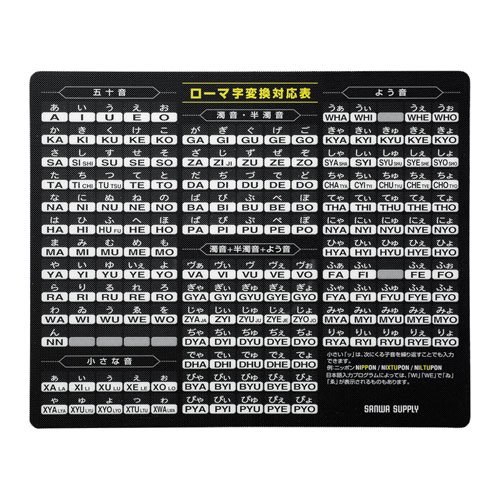 大きな文字で読みやすい光学・レーザー対応のローマ字マウスパッド（ローマ字、大、ブラック） MPD-OP17RL7BK サンワサプライ