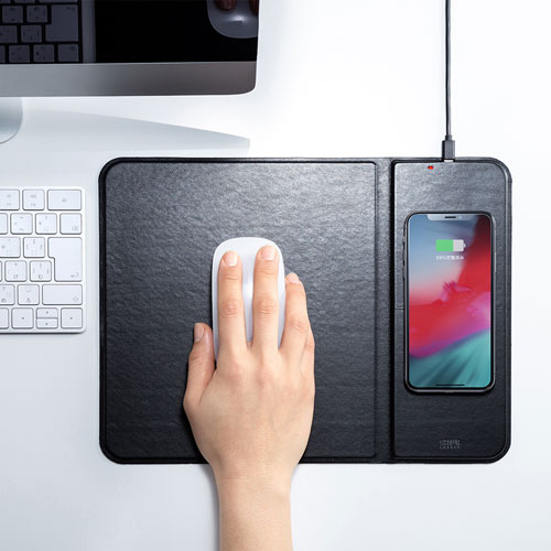 ワイヤレス充電マウスパッド(置くだけ充電・ワイヤレス充電・Qi対応・ブラック)