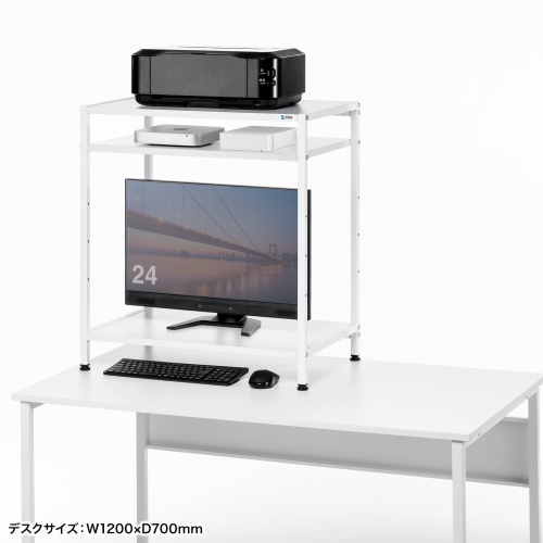 【アウトレット】デスク上収納ラック（机上台・幅64cm・3段・ハイタイプ・シェルフ・机上ラック・モニター台・プリンタ台・ホワイト）