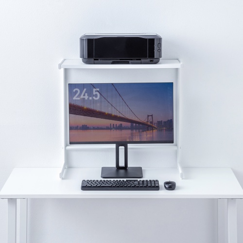 デスク上収納ラック（机上台・幅65cm・ハイタイプ・シェルフ・机上ラック・モニター台・ホワイト）