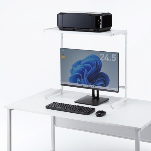 デスク上収納ラック（机上台・幅65cm・ハイタイプ・シェルフ・机上ラック・モニター台・ホワイト）