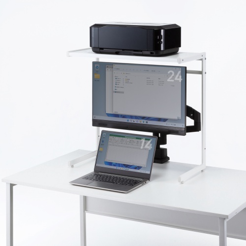デスク上収納ラック（机上台・幅65cm・ハイタイプ・シェルフ・机上ラック・モニター台・ホワイト）