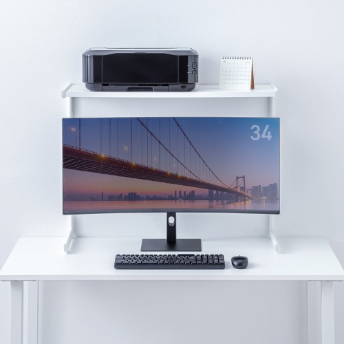 デスク上収納ラック（机上台・幅80cm・ハイタイプ・シェルフ・机上ラック・モニター台・ホワイト）