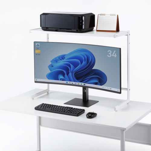 デスク上収納ラック（机上台・幅80cm・ハイタイプ・シェルフ・机上ラック・モニター台・ホワイト）