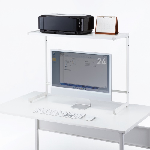 デスク上収納ラック（机上台・幅80cm・ハイタイプ・シェルフ・机上ラック・モニター台・ホワイト）