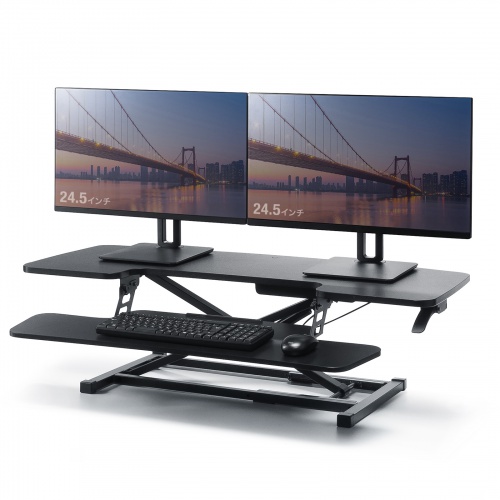 スタンディングデスク（リフトアップデスク・卓上・ガス圧・幅106cm・モニターアーム取付対応・高さ調整12～51cm・キーボード台・作業台）