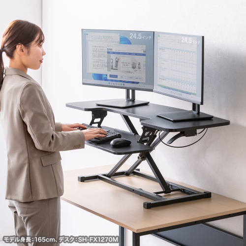 スタンディングデスク（リフトアップデスク・卓上・ガス圧・幅106cm・モニターアーム取付対応・高さ調整12～51cm・キーボード台・作業台）