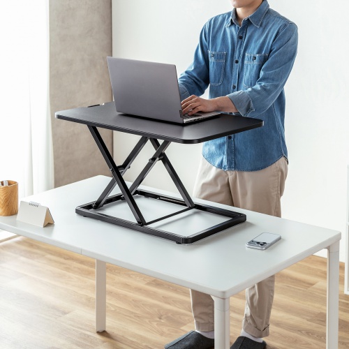 リフトアップデスク（卓上・スタンディングデスク・バネ圧昇降・幅68cm・高さ調整4.5～39.5cm・作業台・昇降デスク化・ブラック）