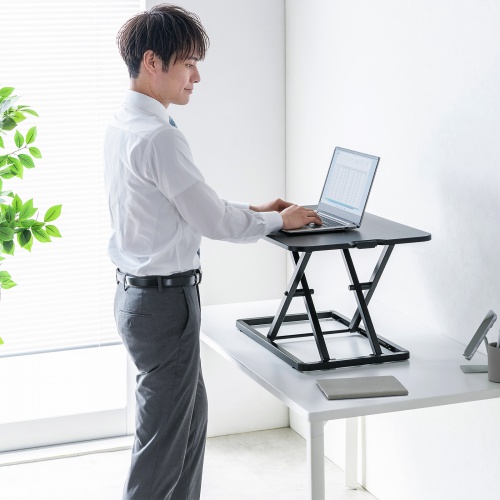 リフトアップデスク（卓上・スタンディングデスク・バネ圧昇降・幅68cm・高さ調整4.5～39.5cm・作業台・昇降デスク化・ブラック）