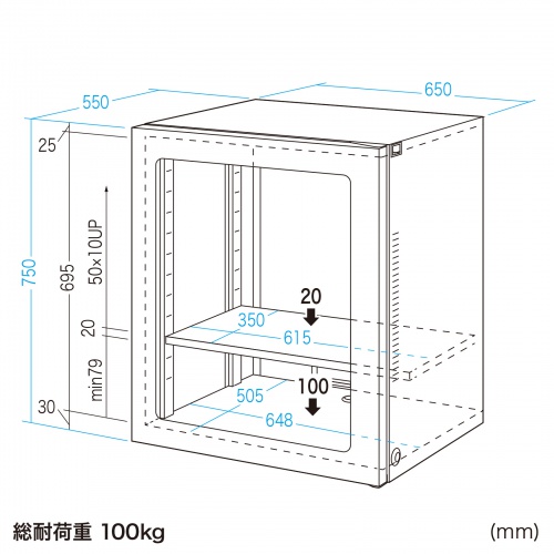 防塵ラック｜W650×D550×H750・放熱ファン・吸気フィルター