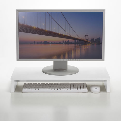 モニター台（机上ラック・卓上・幅59.5cm・奥行28cm・高さ8cm・白・木製・ノートパソコン・プリンタ・キーボード収納・シンプル） サンワサプライ MR-LC101WN