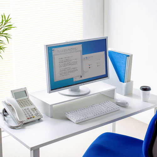 モニター台（机上ラック・卓上・幅59.5cm・奥行28cm・高さ8cm・白・木製・ノートパソコン・プリンタ・キーボード収納・シンプル） サンワサプライ MR-LC101WN