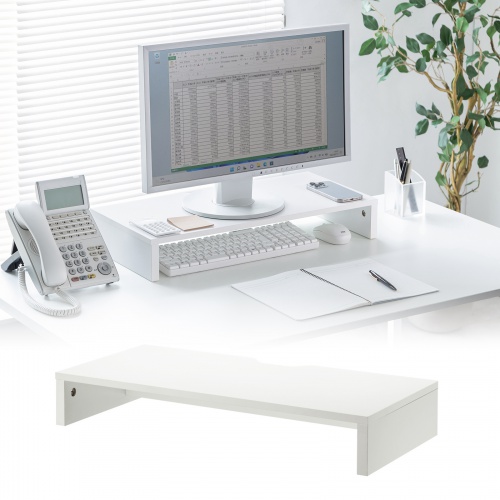 モニター台（机上台・幅約60cm・モニター下収納・木製・ホワイト）