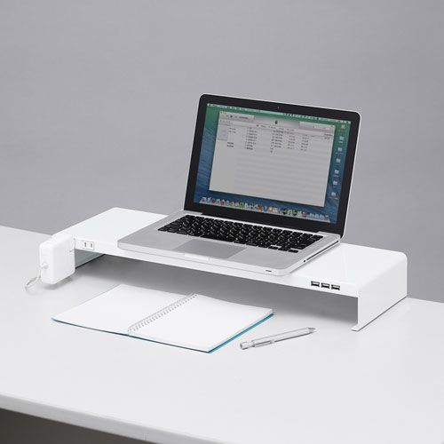 モニター台（机上ラック・卓上・幅60cm・奥行20cm・スチール・白・USB・電源・コンセント・キーボード収納 ） サンワサプライ MR-LC202WN