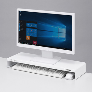 モニター台（机上台・卓上・コンセント・USBポート付き・ホワイト・幅60cm・奥行20cm・充電・スマホ同期・スチール製） サンワサプライ