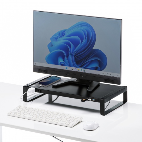 モニター台（机上ラック・机上台・電源・USB・スチール・ブラック) MR-LC204BKN サンワサプライ