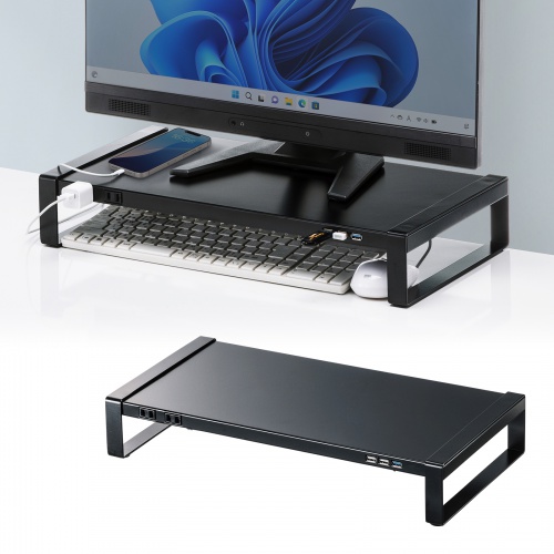モニター台（机上ラック・机上台・電源・USB・スチール・ブラック) MR-LC204BKN サンワサプライ