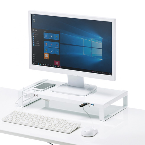 サンワサプライ モニター台 電源タップ USBハブ付 MR-LC204W 白 モニター台（電源タップ・USBハブ・机上・卓上・ラック・幅50cm