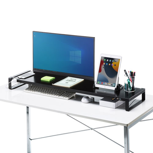 モニター台（机上台・コンセント・USB・幅100cm・スチール製・ブラック) MR-LC206BKN サンワサプライ