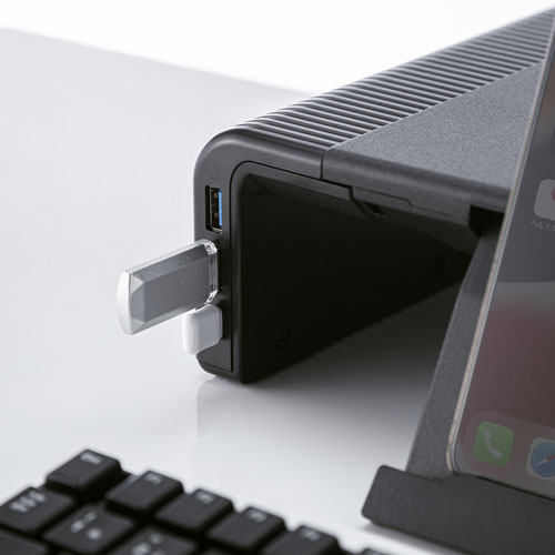 モニター台（USBハブ付き・USB Type-C搭載パソコン用・引き出し付・幅3段階調整対応・机上ラック・ブラック） MR-LC210CHBK