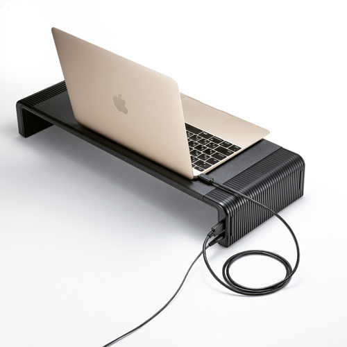 モニター台（USBハブ付き・USB Type-C搭載パソコン用・引き出し付・幅3段階調整対応・机上ラック・ブラック） MR-LC210CHBK