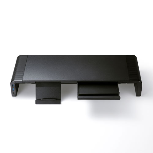 モニター台（USBハブ付き・USB Type-C搭載パソコン用・引き出し付・幅3段階調整対応・机上ラック・ブラック） MR-LC210CHBK